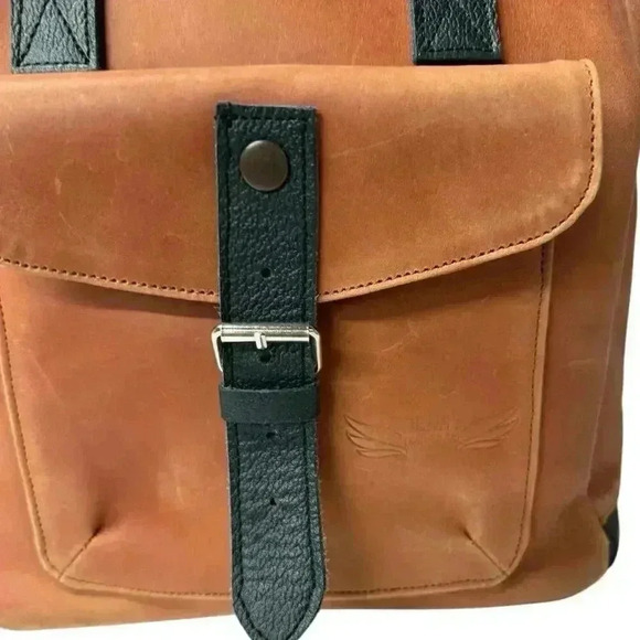 ORNAS LEATHER Mini SWAN Red Cognac Everyday leather backpack Button Zip Closure - Picture 3 of 16